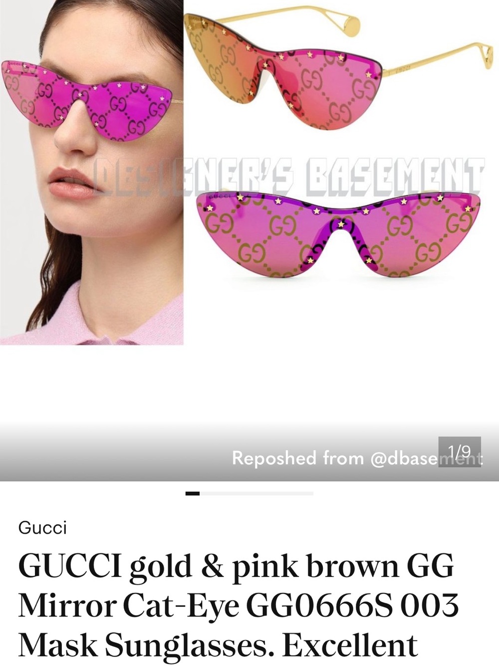 Gucci Gold-Trim Pink Gradient Cat-Eye Sunglasses GG0666S